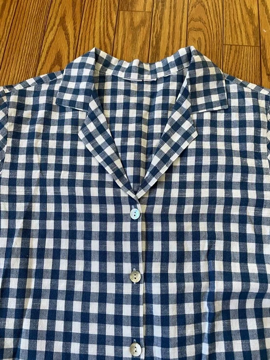 Vintage blue gingham cotton button up collared short sleeve tee size M - Picture 3 of 6